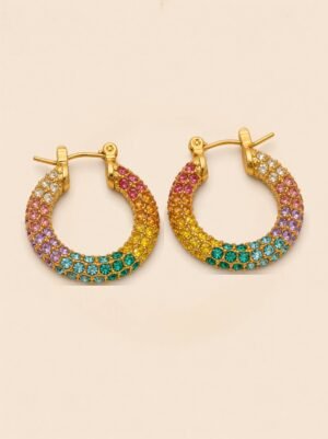 Chunky Colorful Hoop Earrings – Bold Color in 18K Gold Plated Shine