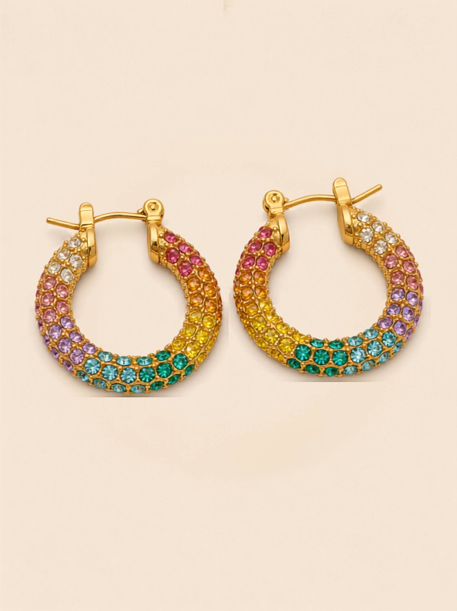 Chunky Colorful Hoop Earrings – Bold Color in 18K Gold Plated Shine