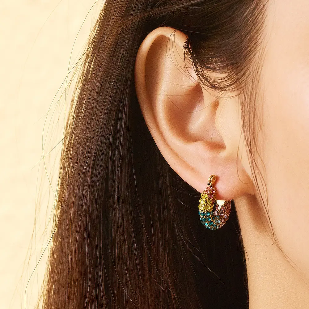 Chunky Colorful Hoop Earrings – Bold Color in 18K Gold Plated Shine - Image 5