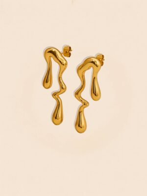 Chunky Water Drop Stud Earrings – Bold Shine in Waterproof 18K Gold Plating