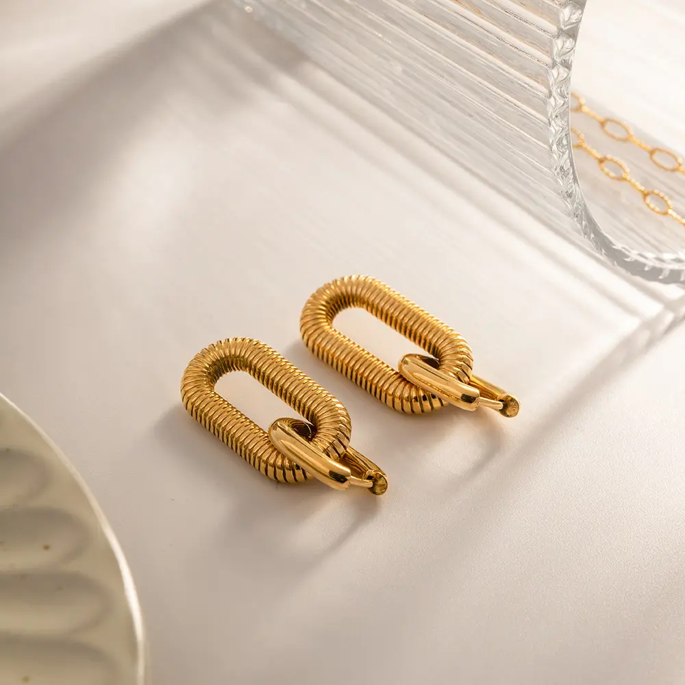 Double Hoop Chain Earrings - Image 8