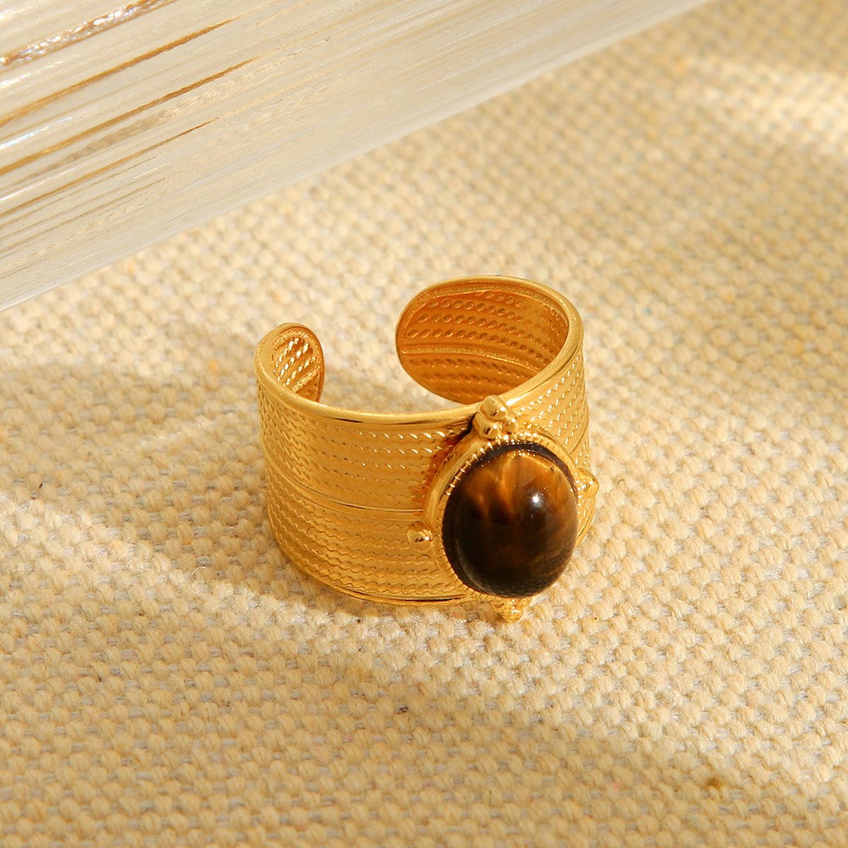 Tiger Bead Wide Open Ring – Bold Nature-Inspired Statement - Image 8