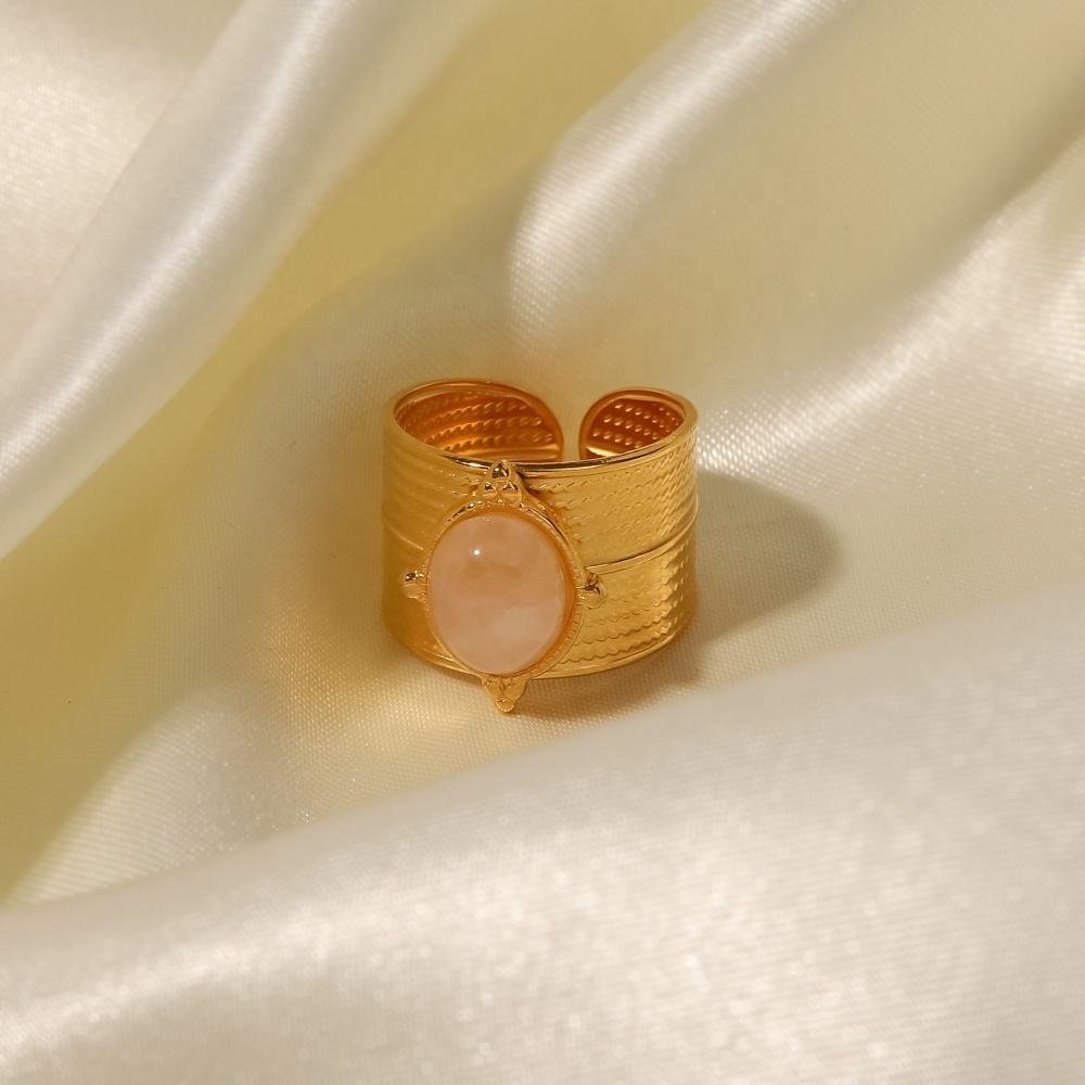 Natural Rose Quartz Ring – Soft Elegance with 18K Gold Plating - Image 7