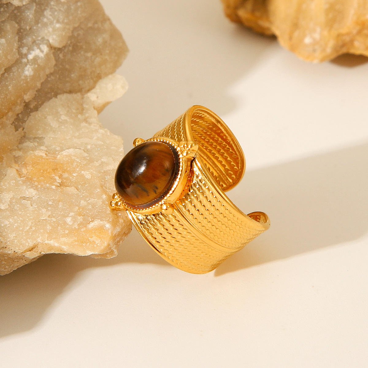 Tiger Bead Wide Open Ring – Bold Nature-Inspired Statement - Image 9