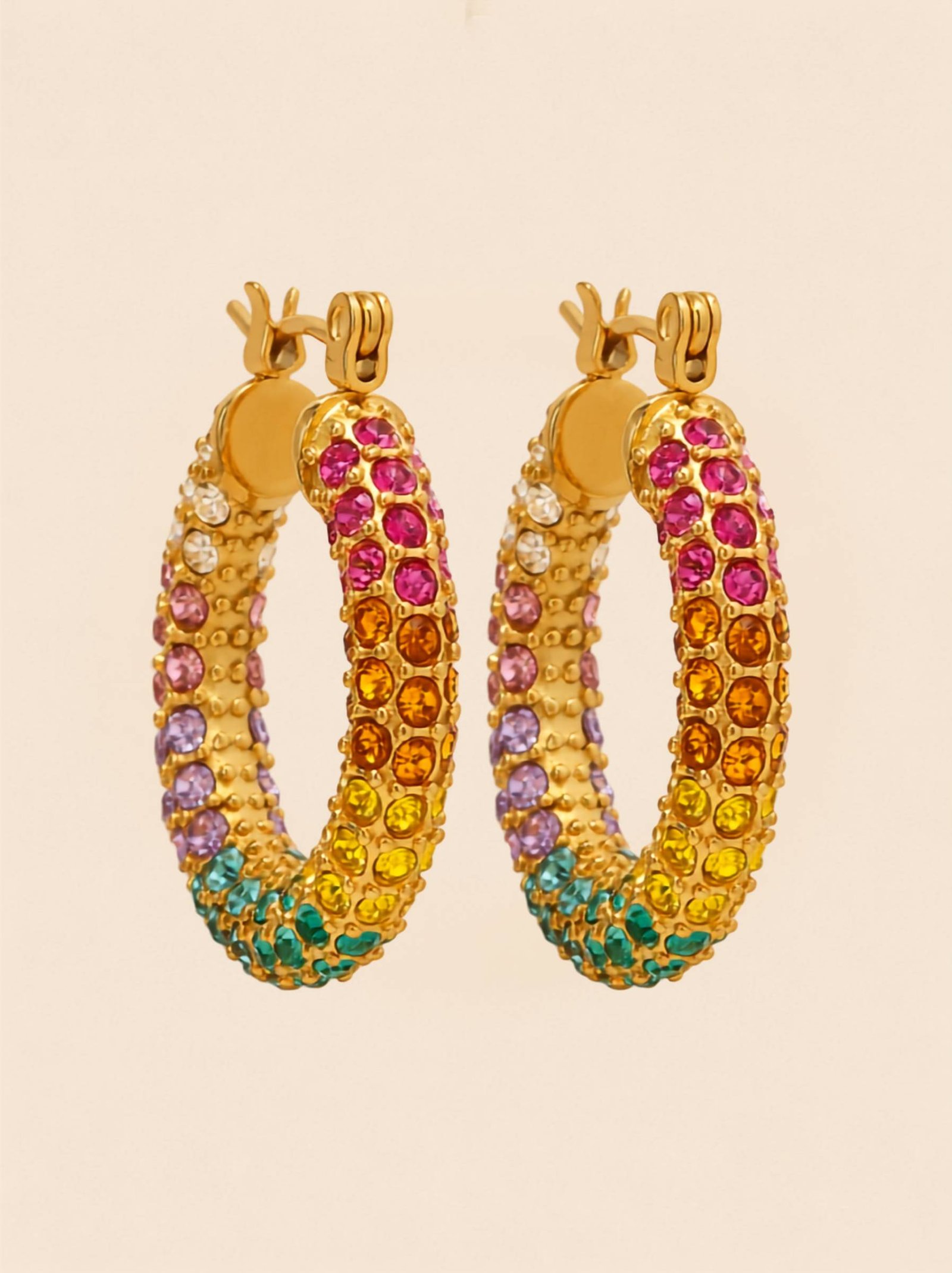Chunky Colorful Hoop Earrings – Bold Color in 18K Gold Plated Shine - Image 3
