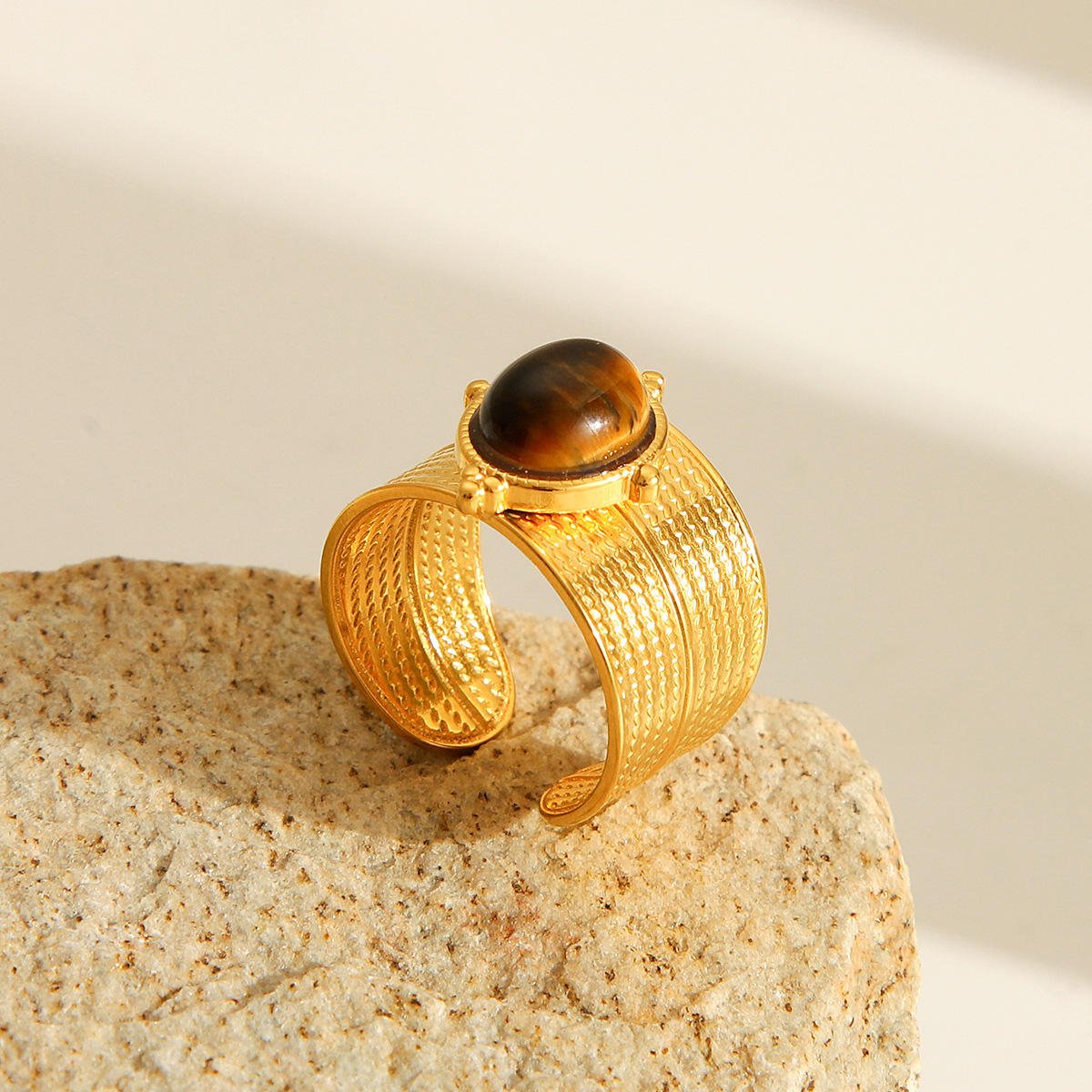 Tiger Bead Wide Open Ring – Bold Nature-Inspired Statement - Image 7