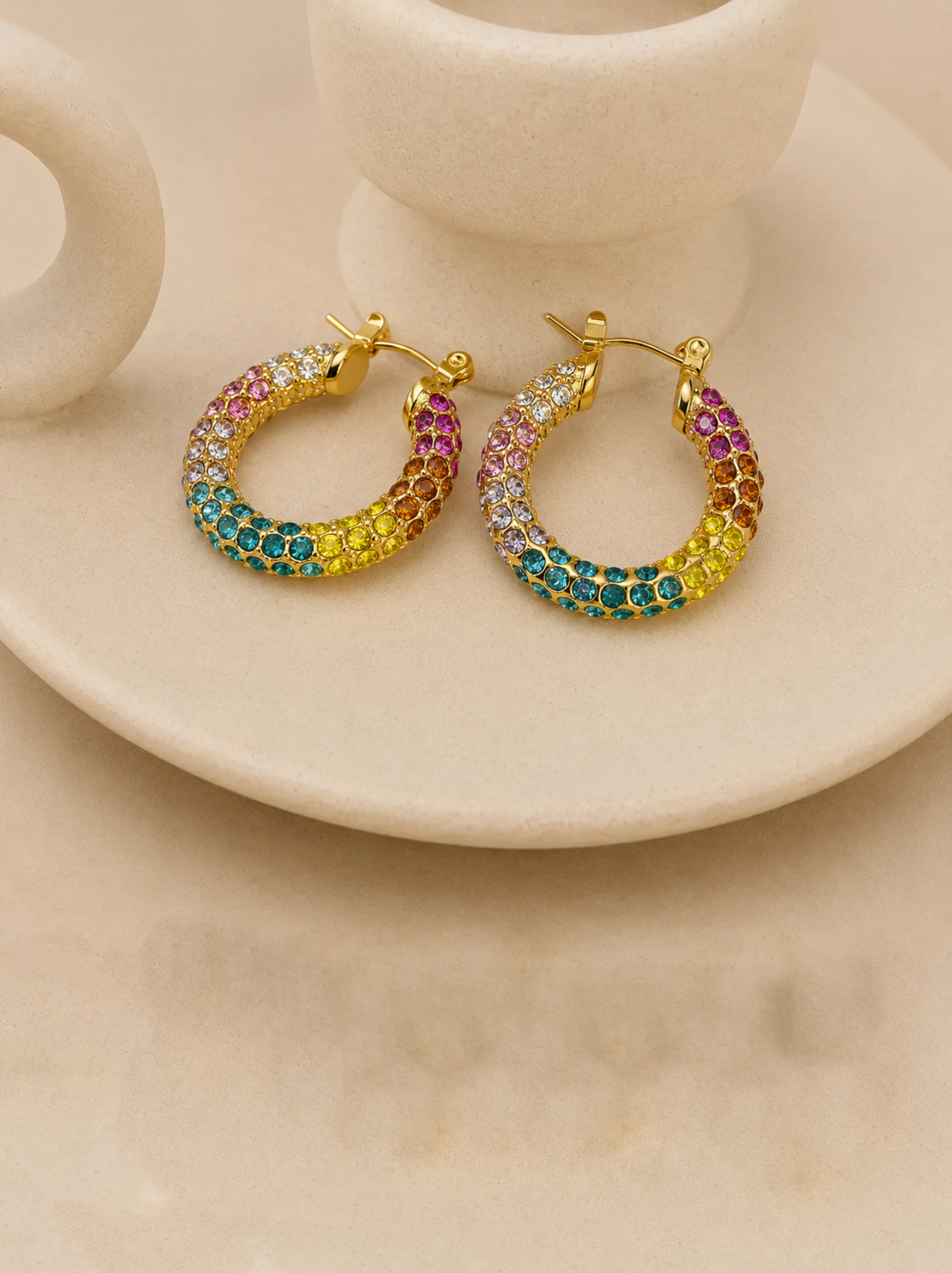 Chunky Colorful Hoop Earrings – Bold Color in 18K Gold Plated Shine - Image 4