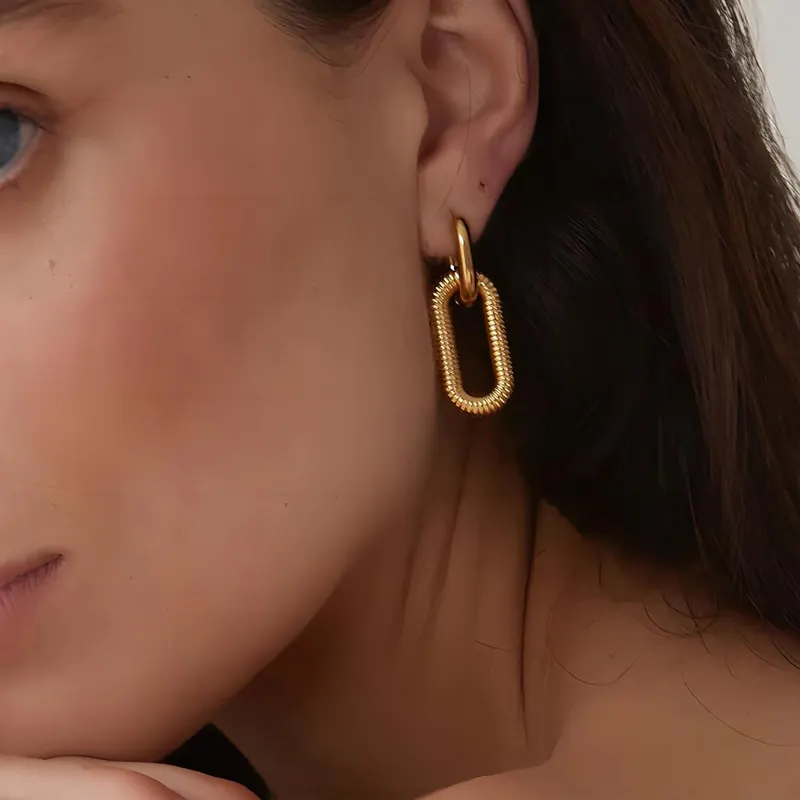 Double Hoop Chain Earrings - Image 17