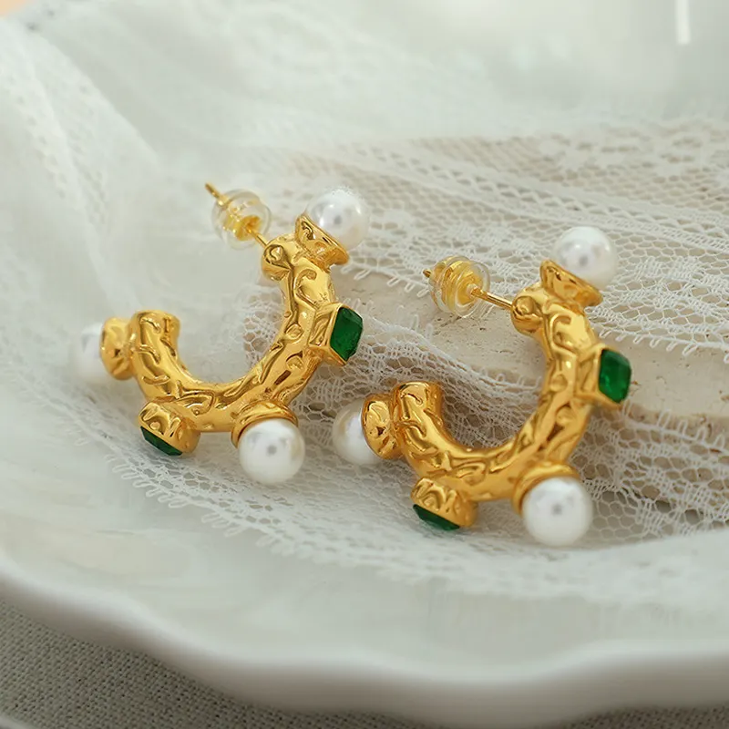 Pearl Green CZ Hoop Earrings – Radiant Elegance in 18K Gold Plated Shine - Image 5