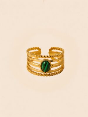 Malachite Open Ring – Trendy 18K Gold Plated Statement