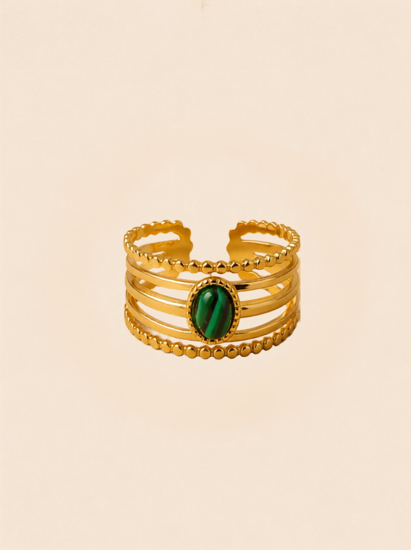 Malachite Open Ring – Trendy 18K Gold Plated Statement