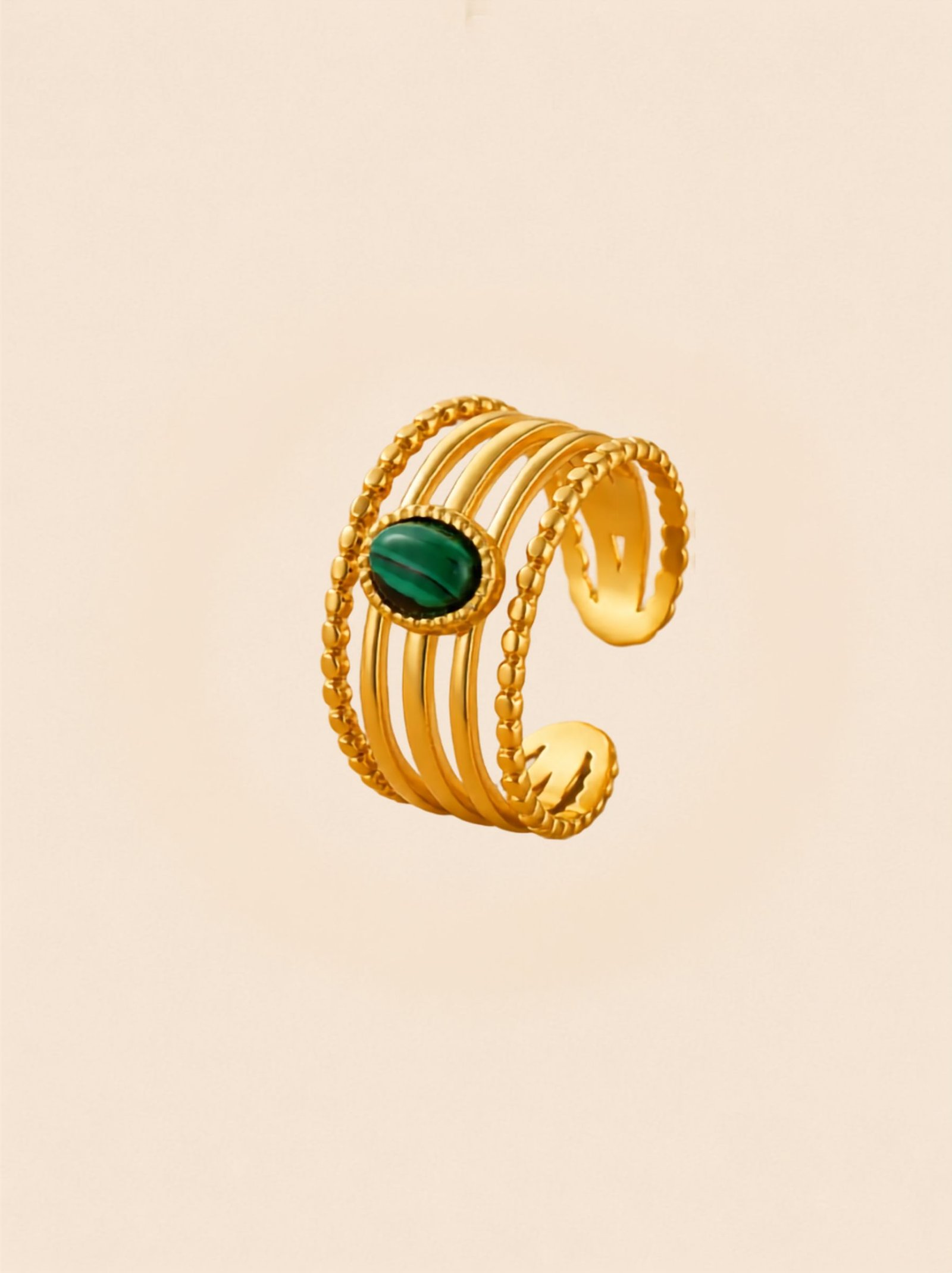 Malachite Open Ring – Trendy 18K Gold Plated Statement - Image 2