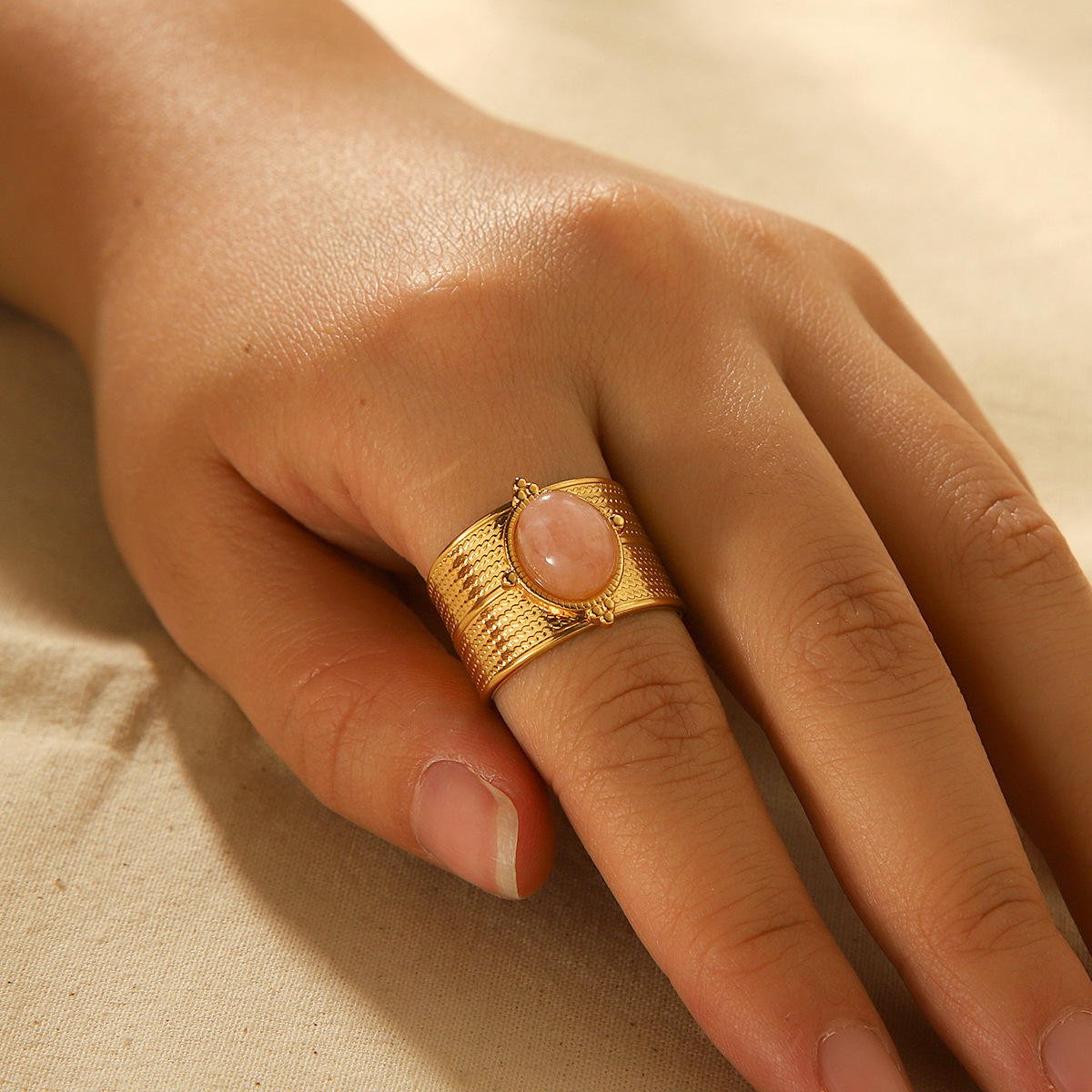 Natural Rose Quartz Ring – Soft Elegance with 18K Gold Plating - Image 5