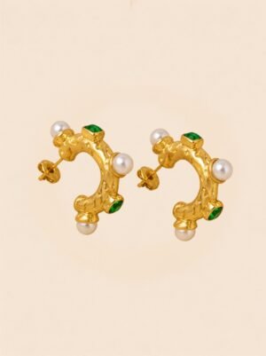 Pearl Green CZ Hoop Earrings – Radiant Elegance in 18K Gold Plated Shine