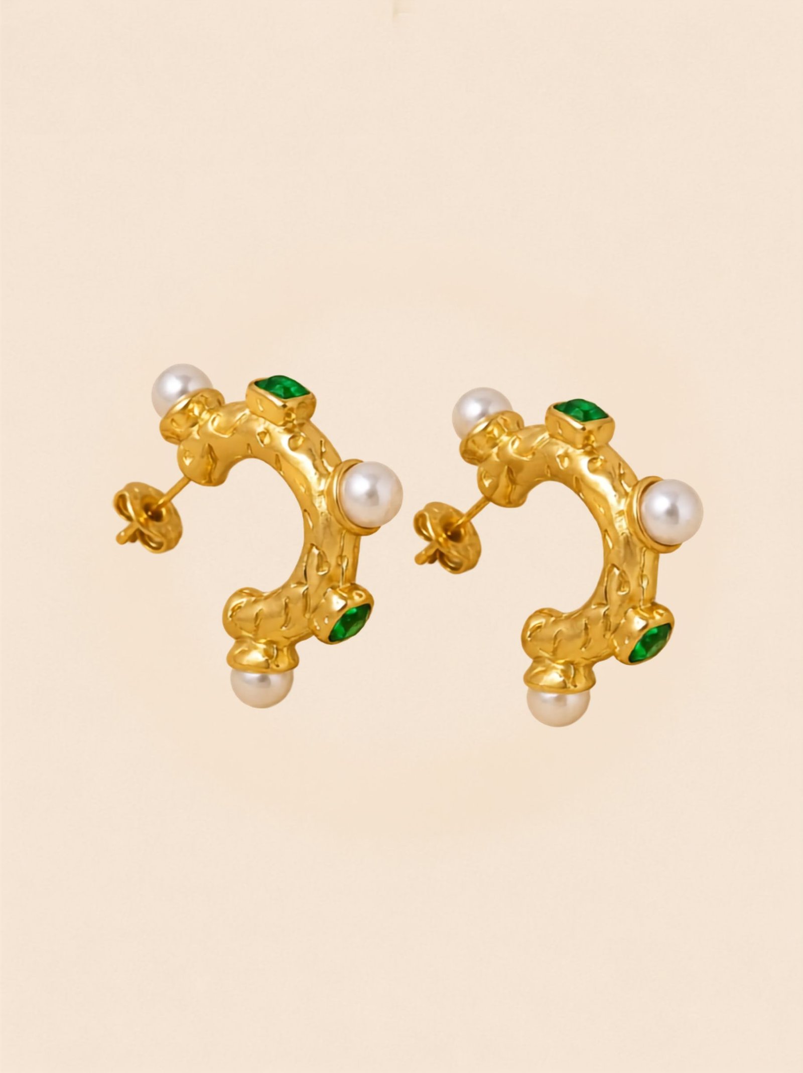 Pearl Green CZ Hoop Earrings – Radiant Elegance in 18K Gold Plated Shine