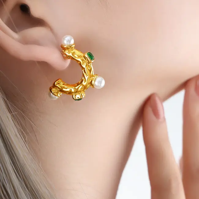 Pearl Green CZ Hoop Earrings – Radiant Elegance in 18K Gold Plated Shine - Image 7