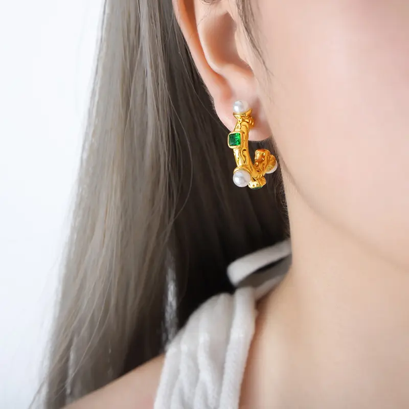 Pearl Green CZ Hoop Earrings – Radiant Elegance in 18K Gold Plated Shine - Image 8
