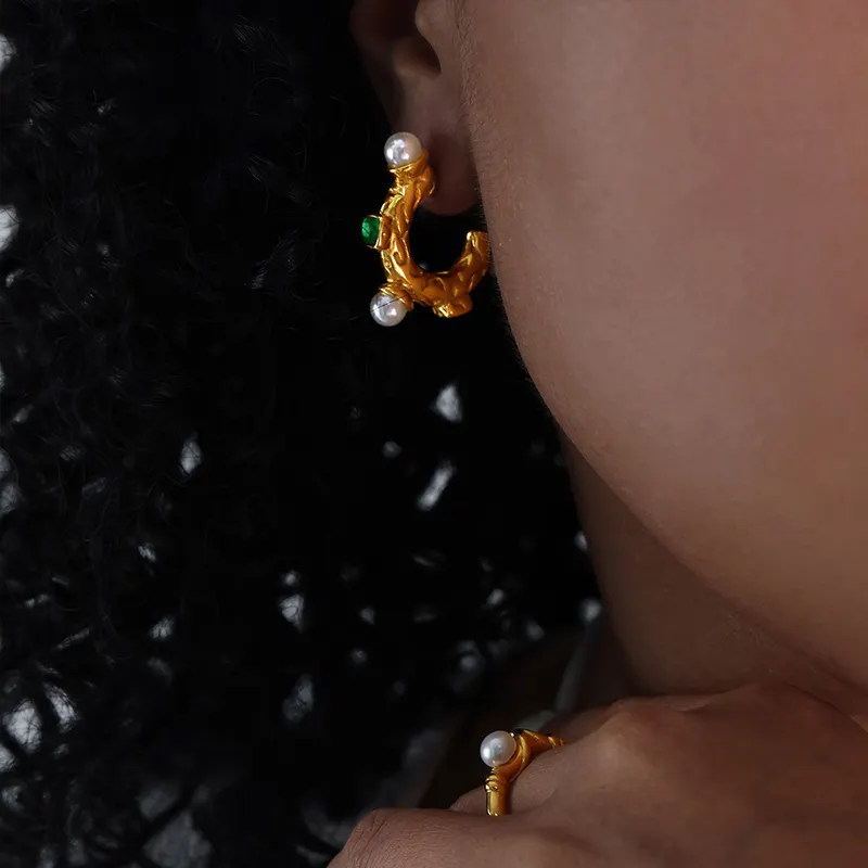 Pearl Green CZ Hoop Earrings – Radiant Elegance in 18K Gold Plated Shine - Image 9