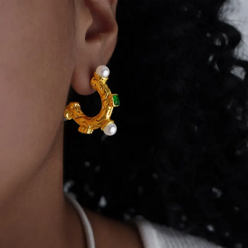 Pearl Green CZ Hoop Earrings – Radiant Elegance in 18K Gold Plated Shine - Image 10