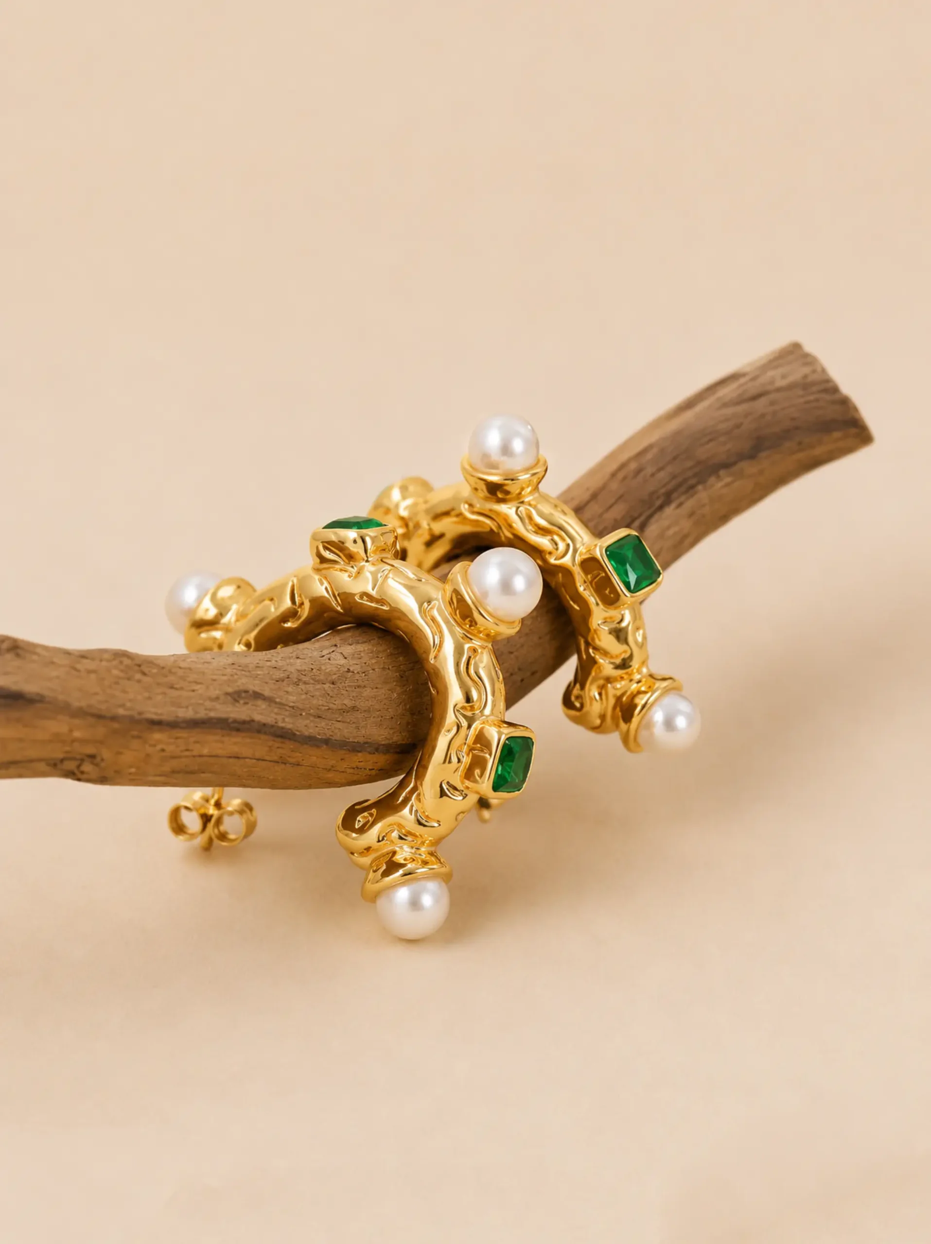 Pearl Green CZ Hoop Earrings – Radiant Elegance in 18K Gold Plated Shine - Image 3