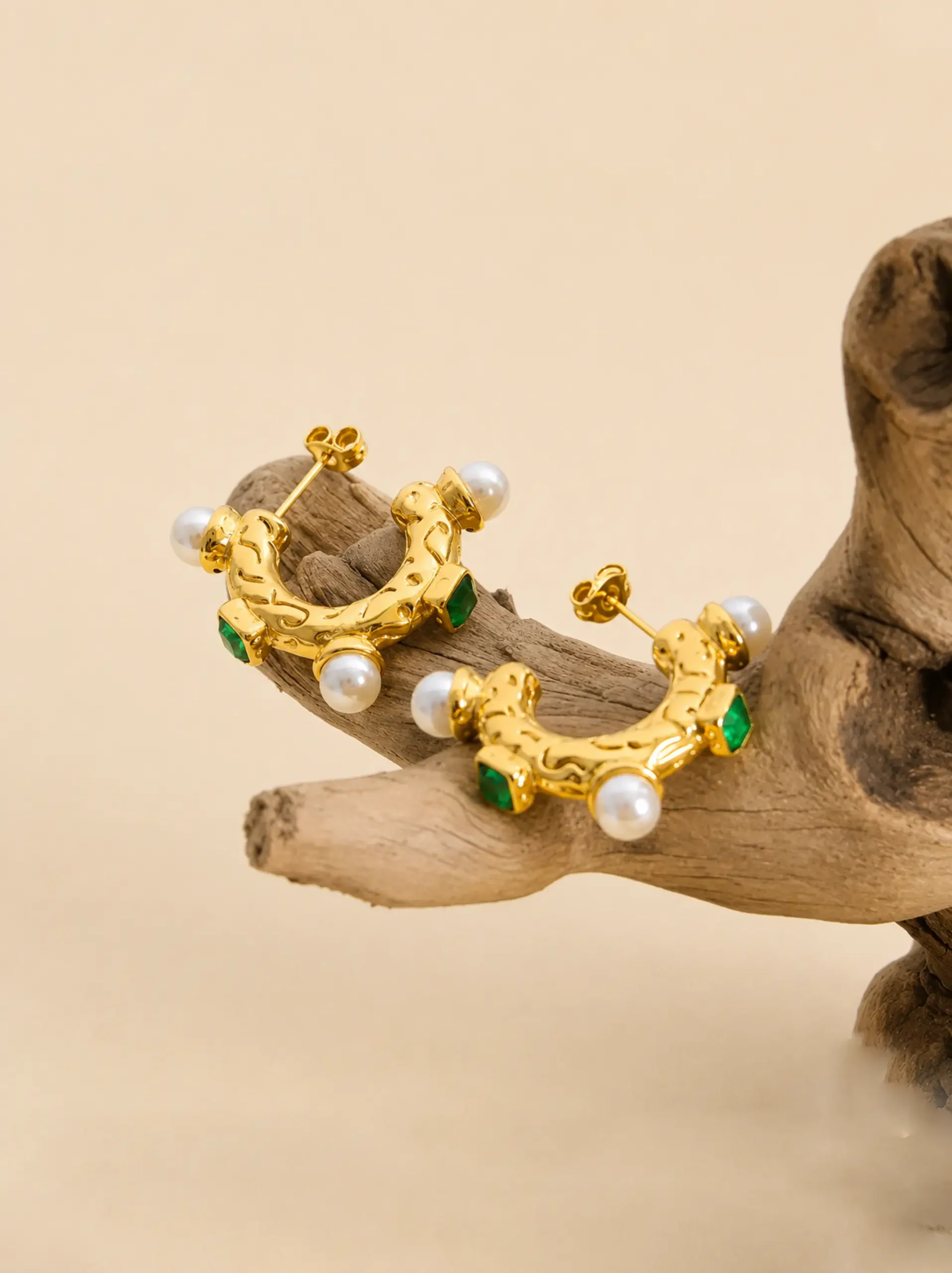 Pearl Green CZ Hoop Earrings – Radiant Elegance in 18K Gold Plated Shine - Image 4