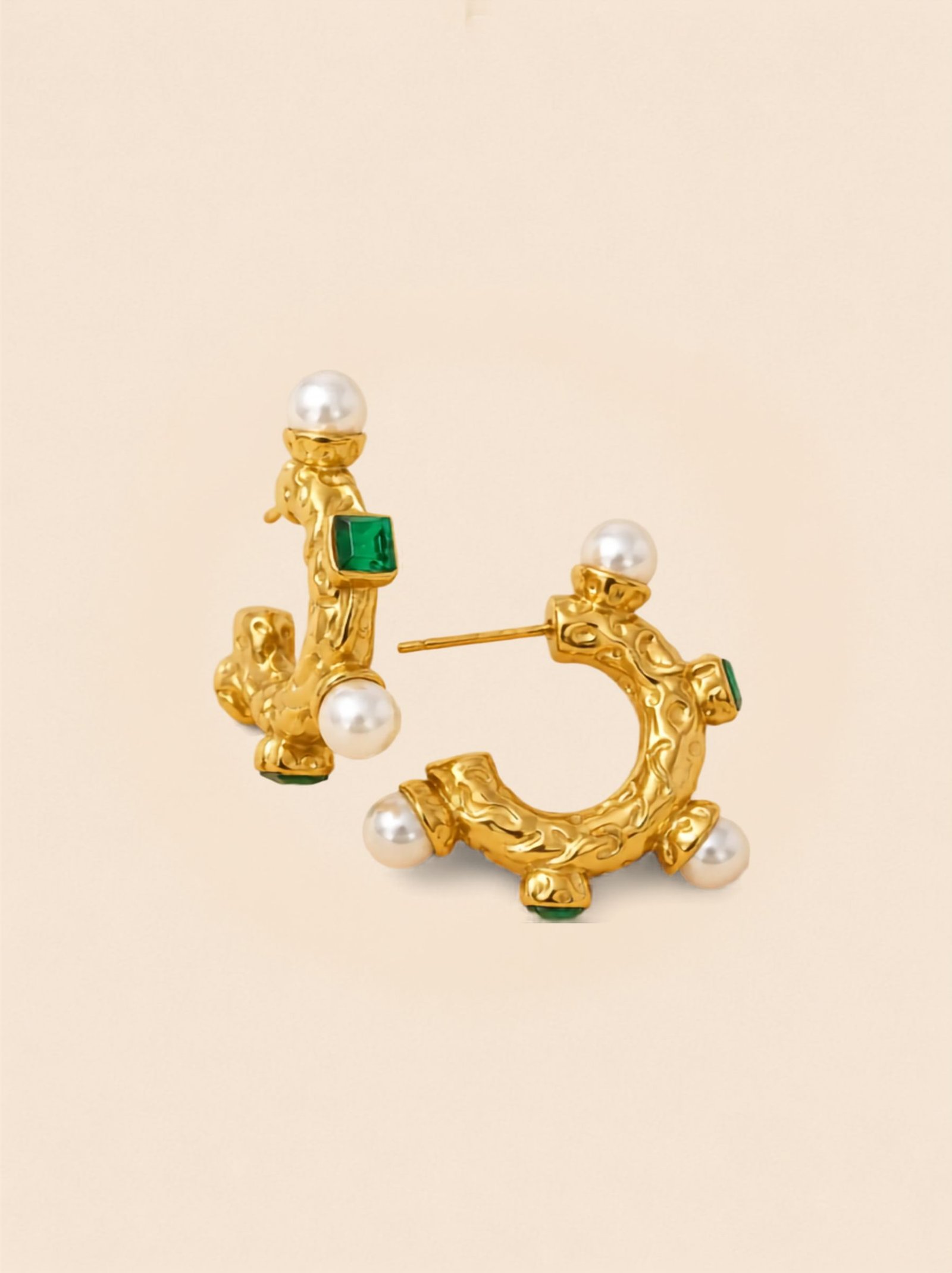 Pearl Green CZ Hoop Earrings – Radiant Elegance in 18K Gold Plated Shine - Image 2