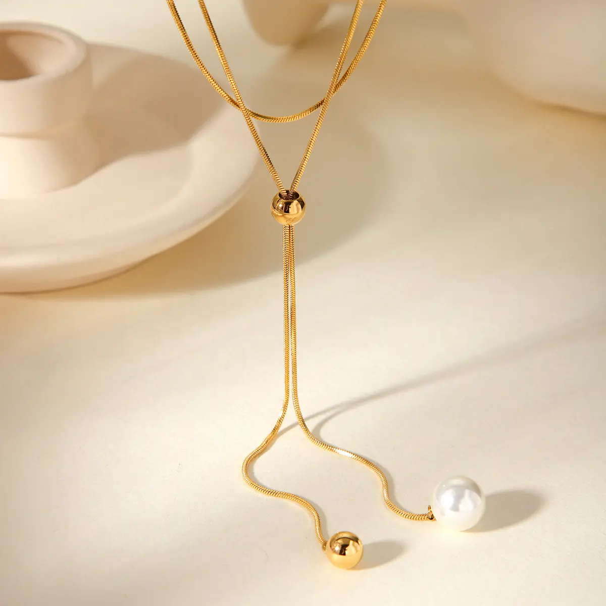 Pearls Ball Pendant Adjustable Necklace – Soft Elegance, Effortless Charm - Image 6