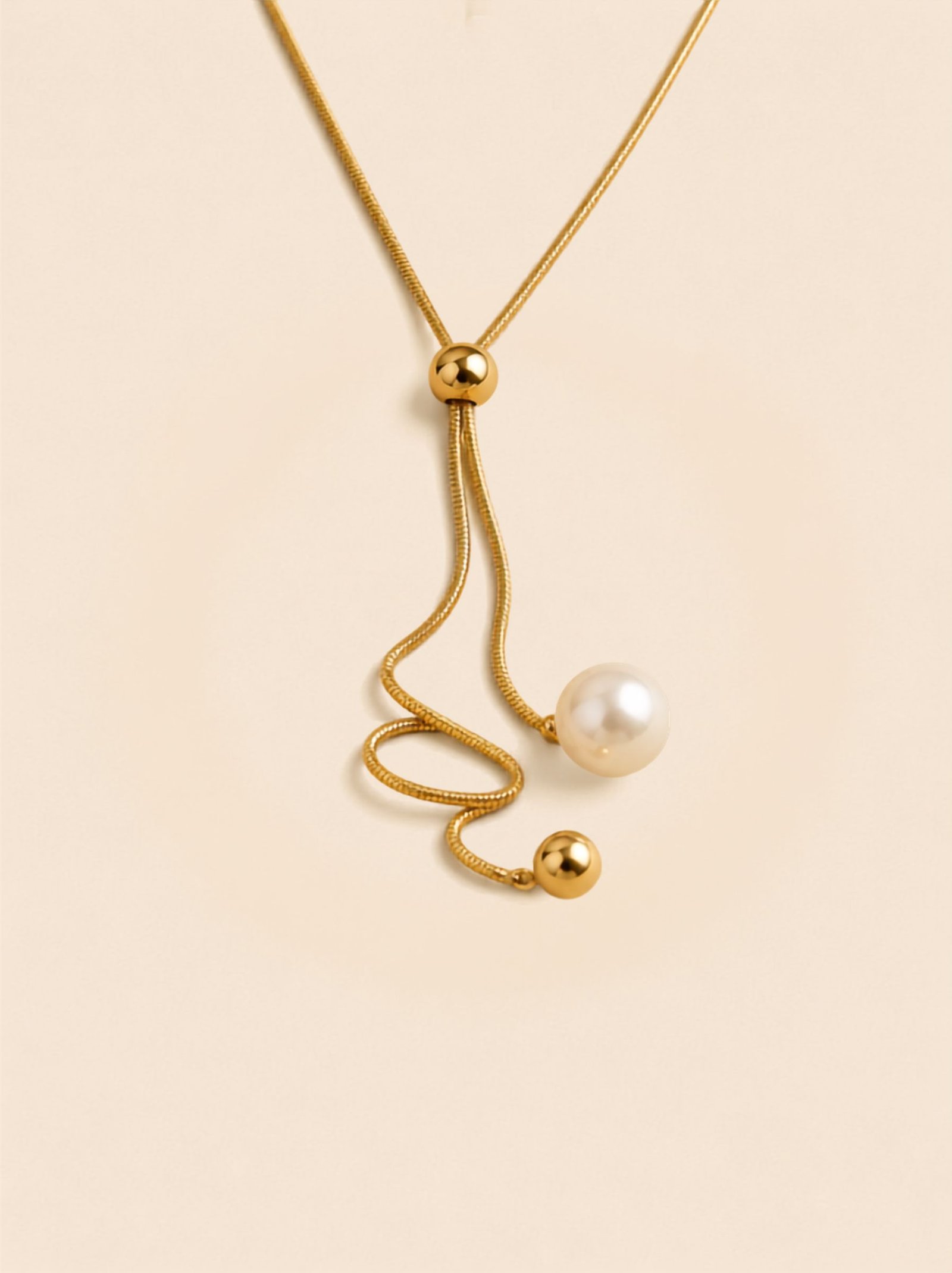 Pearls Ball Pendant Adjustable Necklace – Soft Elegance, Effortless Charm - Image 2