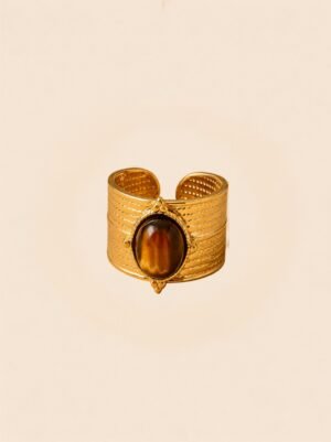 Tiger Bead Wide Open Ring – Bold Nature-Inspired Statement