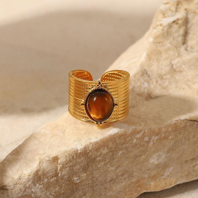 Tiger Bead Wide Open Ring – Bold Nature-Inspired Statement - Image 6