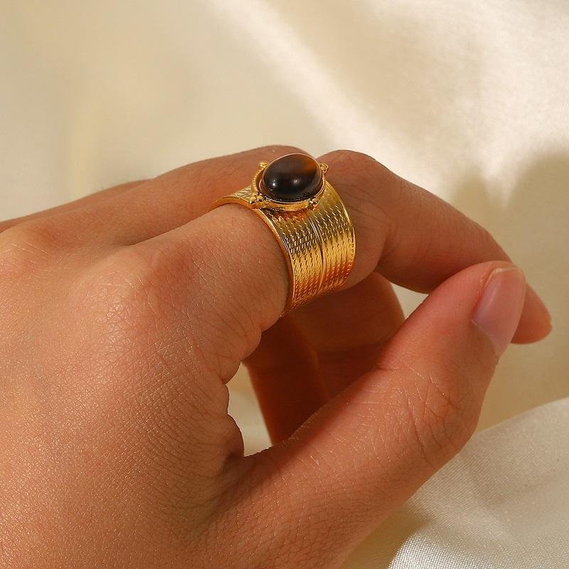 Tiger Bead Wide Open Ring – Bold Nature-Inspired Statement - Image 5