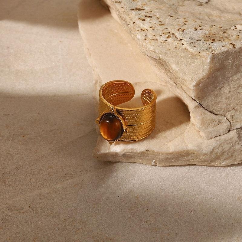Tiger Bead Wide Open Ring – Bold Nature-Inspired Statement - Image 4