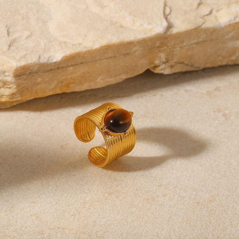Tiger Bead Wide Open Ring – Bold Nature-Inspired Statement - Image 3