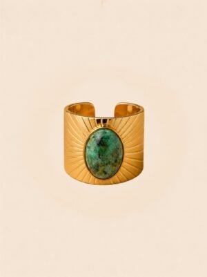 Wide African Turquoise Sun Ring – 18K Gold Plated Radiance